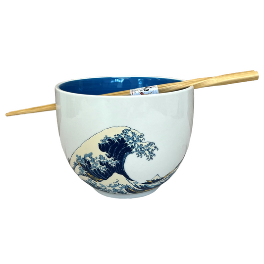 18oz 5"D Donburi Bowl With Chopsticks Set Kanagawa Wave Design (4/16)