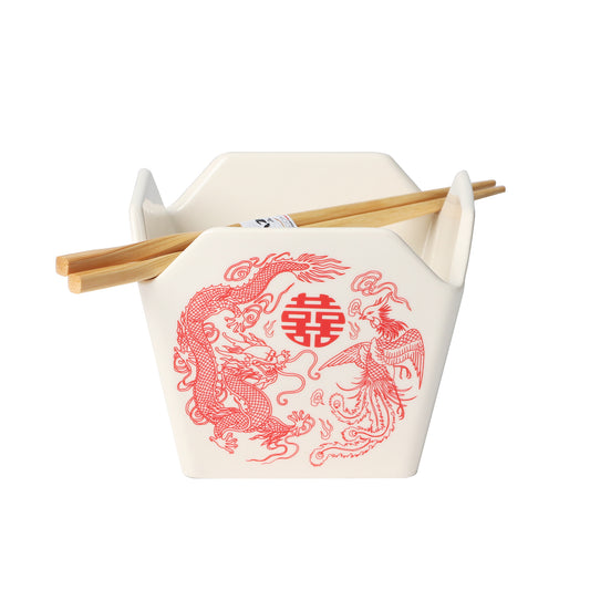 16oz 5"W x 4"H Takeout Box Serving Bowl With Chopsticks Phoenix (1/16)
