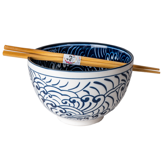 20oz 6"Dx3.75"H Bowl With Chopsticks Nami Waves Design (1/24)