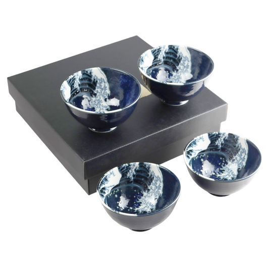 4 Piece Rice Bowl Gift Set Great Wave BL JP (1/12)