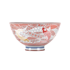 Koi Fish Red Porcelain Rice Bowl – 4.5 in. Round, 10 oz JP
