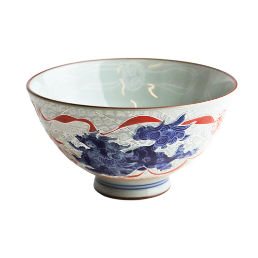 Shishi Lions Porcelain Rice Bowl – 4.5 in. Round, 10 oz JP