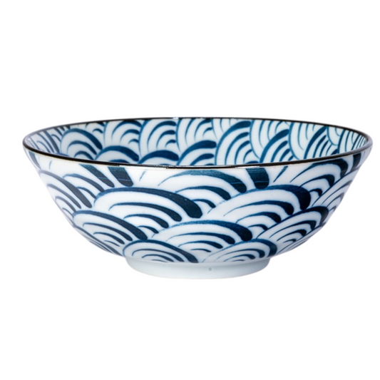 40oz 8.25"Dia x 3"H Porcelain Large Ramen Bowl Nami Waves (4/32)