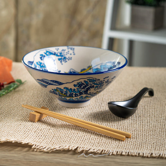 24oz 8"D Bowl With Chopsticks, Spoon and Chopsticks Rest Set Great Wave Design (4/16) (Copy)