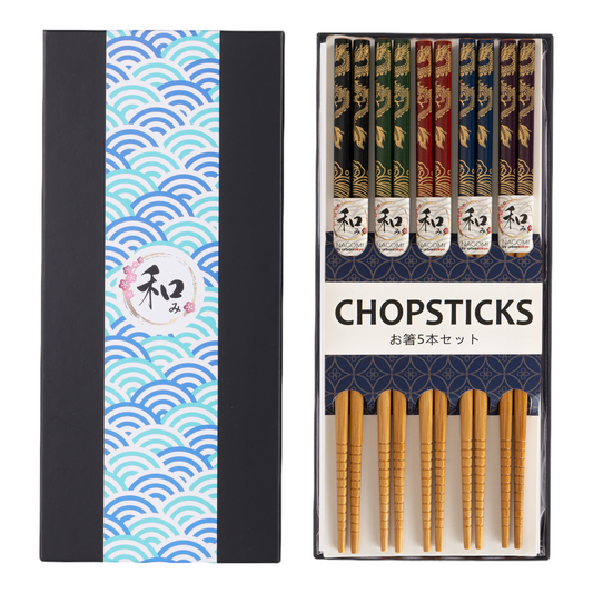 5 Piece Chopsticks Set Dragons Gift Box