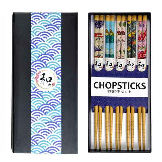 5 Piece Chopsticks Set Patterns with Gift Box