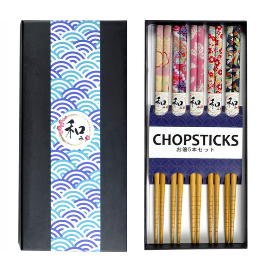 5 Piece Chopsticks Set Floral Pattern with Gift Box