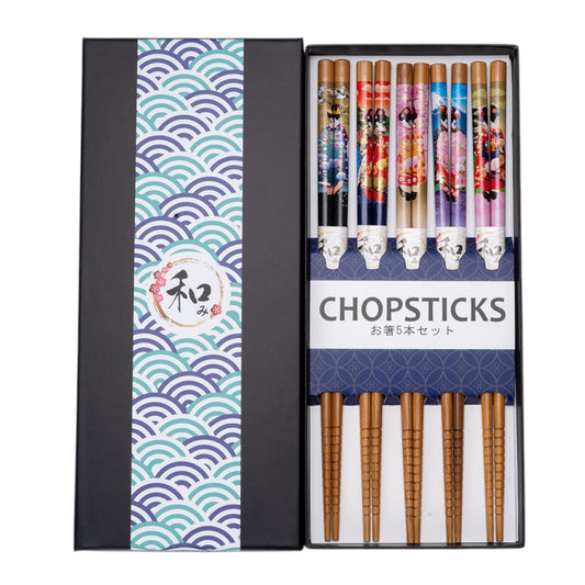 5 Piece Chopsticks Set Geisha with Gift Box