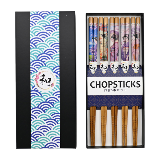 5 Piece Chopsticks Set Geisha with Gift Box