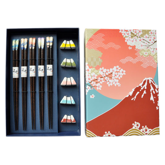 Fuji Mountain 5 Pair Chopsticks and Chopsticks Rests Gift Set