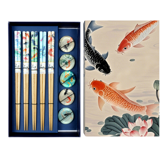 Koi Fish 5 Pair Chopsticks and Chopsticks Rests Gift Set