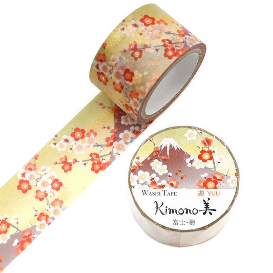 Kimono Hanamaru Japanese Washi Masking Tape 25mm x 5m Length Mt Fuji Plum (5/120)