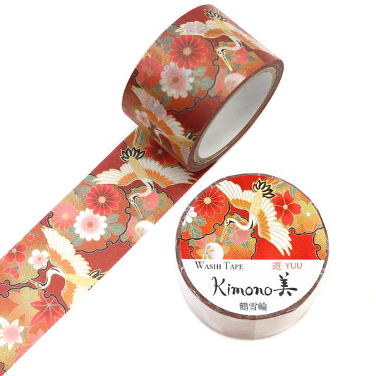Kimono Hanamaru Japanese Washi Masking Tape 25mm x 5m Length Japanese Crane (12/120)