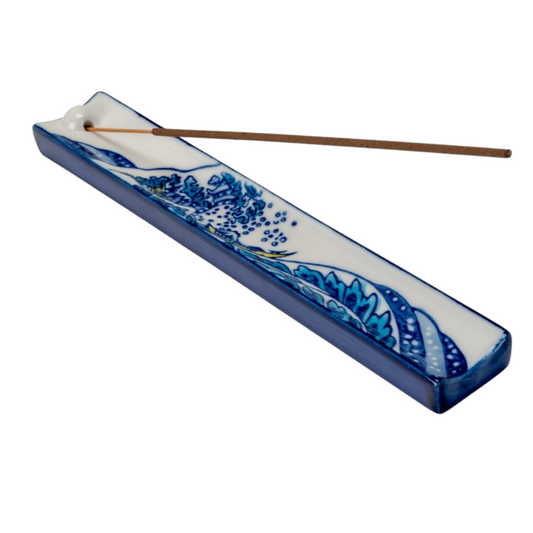 Handpainted Ceramic Incense Holder 9 inch L Great Wave (1/72)