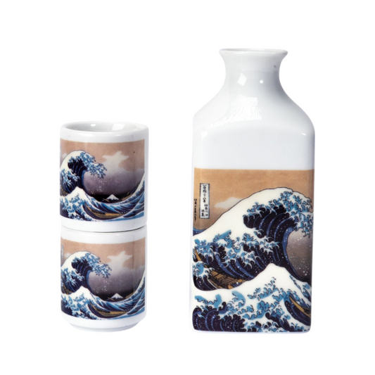6oz Sake Bottle and 2 Cups Gift Set Great Waves JP (1/48)