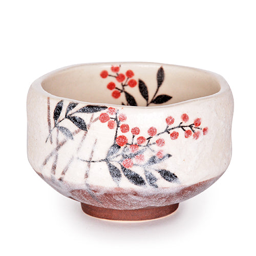 Porcelain Mini Matcha Bowl – Nanten Red Berries, 3.75 in., 8 oz JP