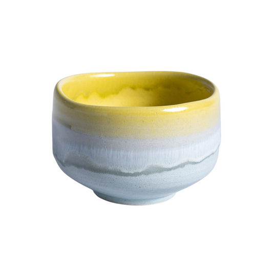 12oz 4.75"D Mino Ware Matcha Bowl Yellow Blue Glazed JP (1/36)