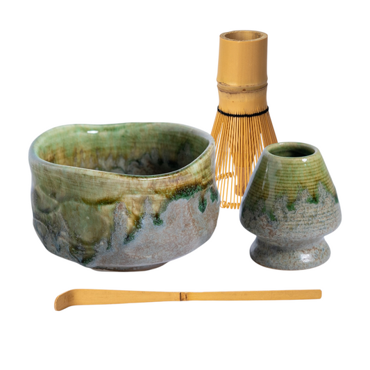 Minoware Matcha Set 18oz Porcelain Bowl with Stand, Whisk and Scoop Olive Green JP (1/24)