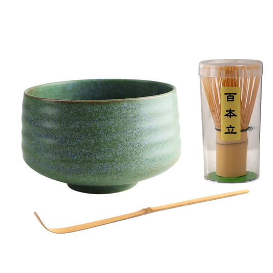 Mino Ware Porcelain Matcha Set with Whisk and Scoop – Nature Green, 20 oz JP