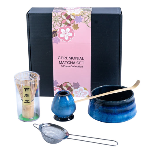 5 Piece Ceremonial Matcha Bowl Whisk Stand Strainer and Scoop Set (1/24)