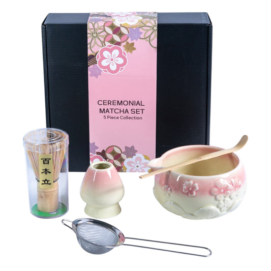 5 Piece Ceremonial Matcha Bowl Whisk Stand Strainer and Scoop Set (1/24)