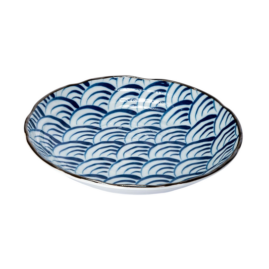 8.65"D Mino Ware Porcelain Deep Plate Nami Waves JP (5/40)