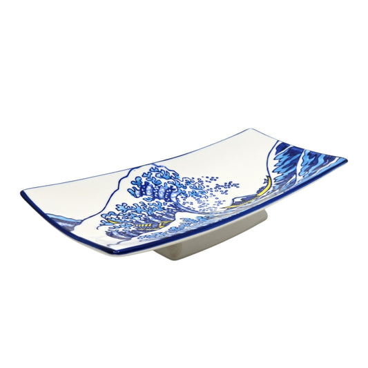 10"L Great Wave Rectangle Platter on Pedestal (4/32)