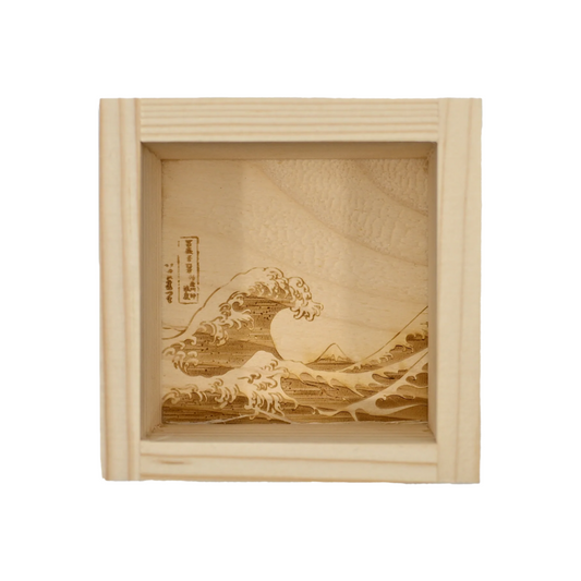 3.25"Sq Wooden Sake Masu Cup Great Wave (1/50)
