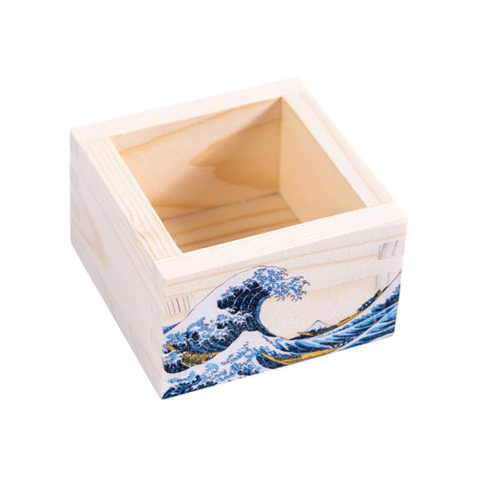 3.25"Sq Wooden Sake Masu Cup Great Wave (1/50)