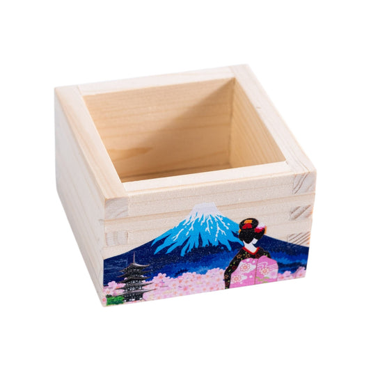 3.25"Sq Wooden Sake Masu Cup Fujiyama (1/50)