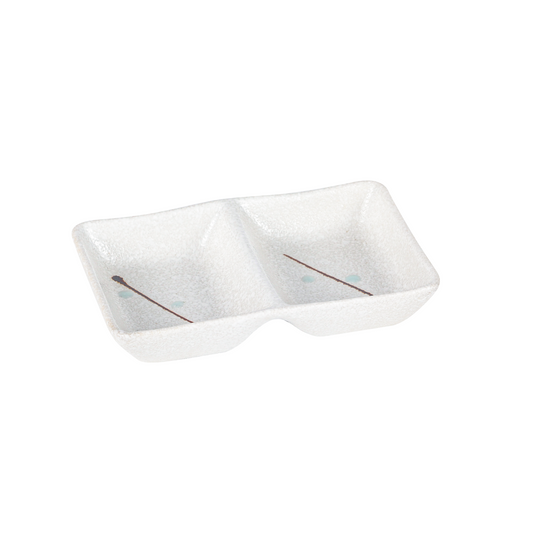 Yukino Hana Porcelain Divided Sauce Dish – 5.25 x 3.5 in. Rectangular, 4 oz