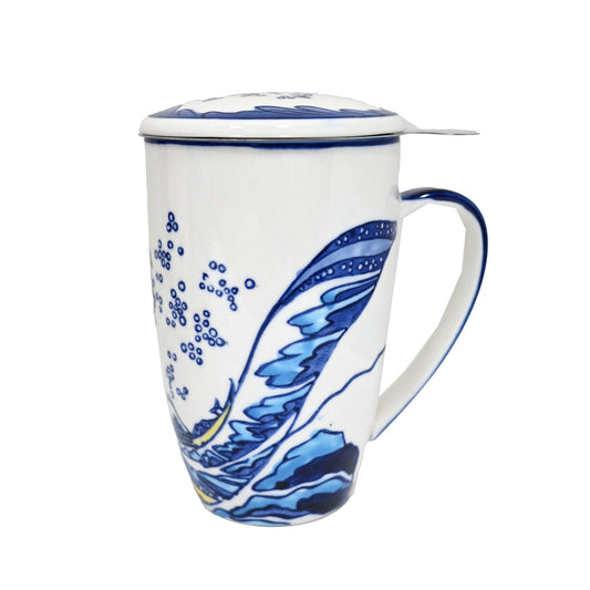 Great Wave Design 15oz Tea Mugs with Lid and Infuser for Loose Leaf Tea (4/32)