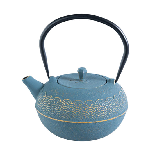Teal Seigaiha Waves Design 40oz Cast Iron Tea Pot (1/8)