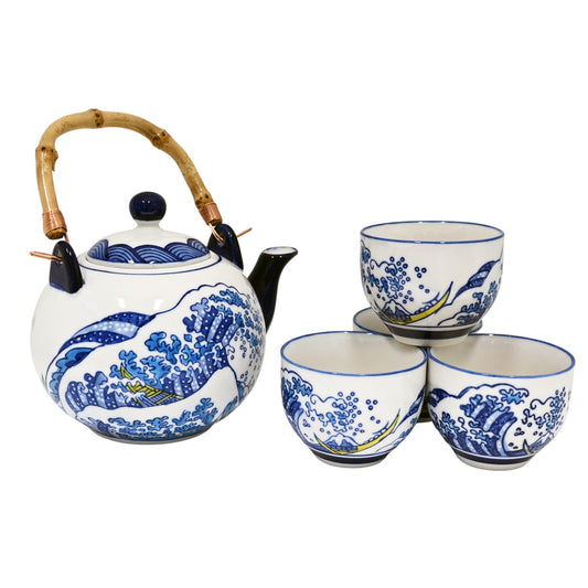 Great Wave Tea Set 30 oz Tea Pot with 4 Cups (1/8)