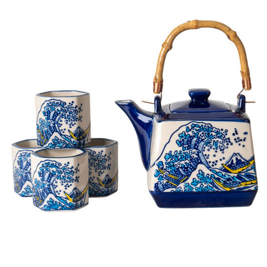 Great Wave Tea Set 20oz Tea Pot with 4 Hexagon Cups (4/8)