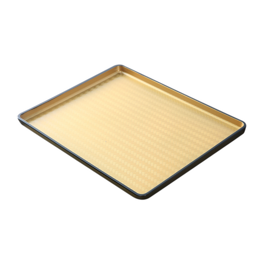 14.25"L Rectangular Plastic Serving Tray Gold with Black Trim (1/50)