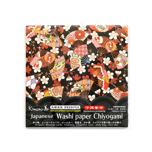 5.89"L Square Kimono Washi Paper Chiyogami 24 Piece Pack Prosperity Series (1/100)