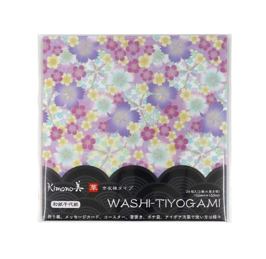 5.89"L Square Kimono Washi Paper Chiyogami 24 Piece Pack Floral Series (1/100)